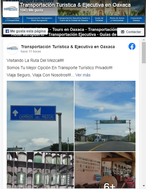 Página de Facebook de Transportación Turistica y Ejecutiva, Tours en Oaxaca
